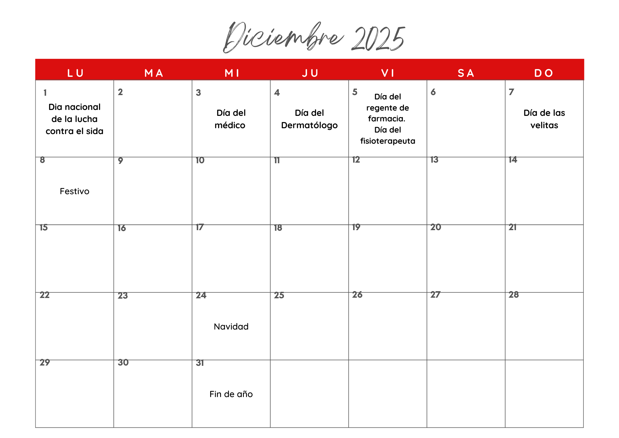 Calendario Mensual 2025 Minimalista Blanco y Negro