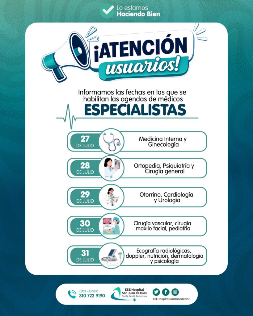 Agenda de especialistas. Julio Agenda de especialistas. Julio