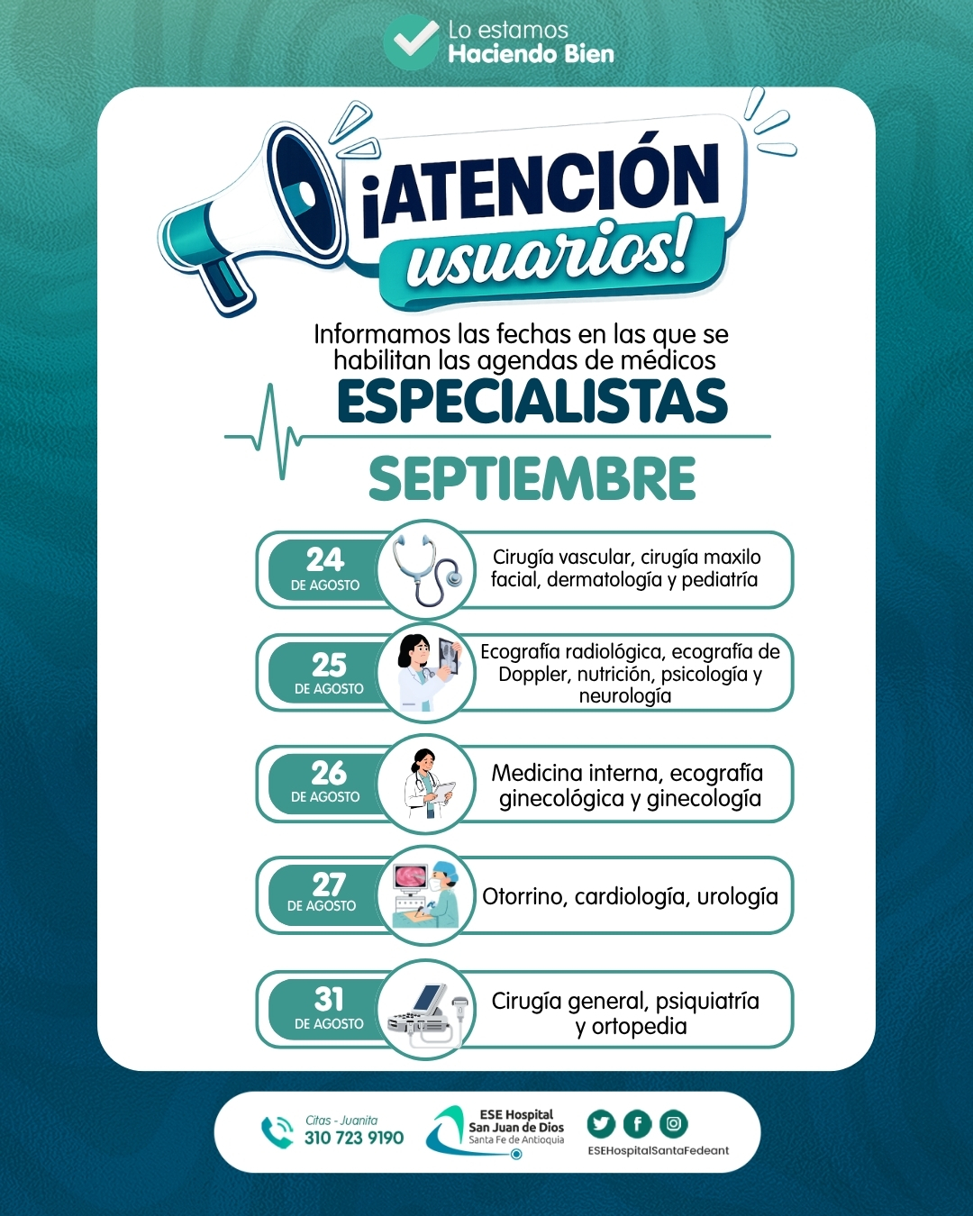 Agenda de especialistas. agosto